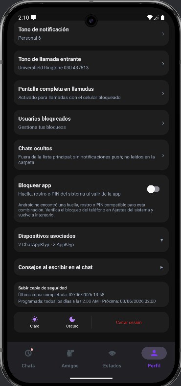 Ajustes de AppKlyp Chat